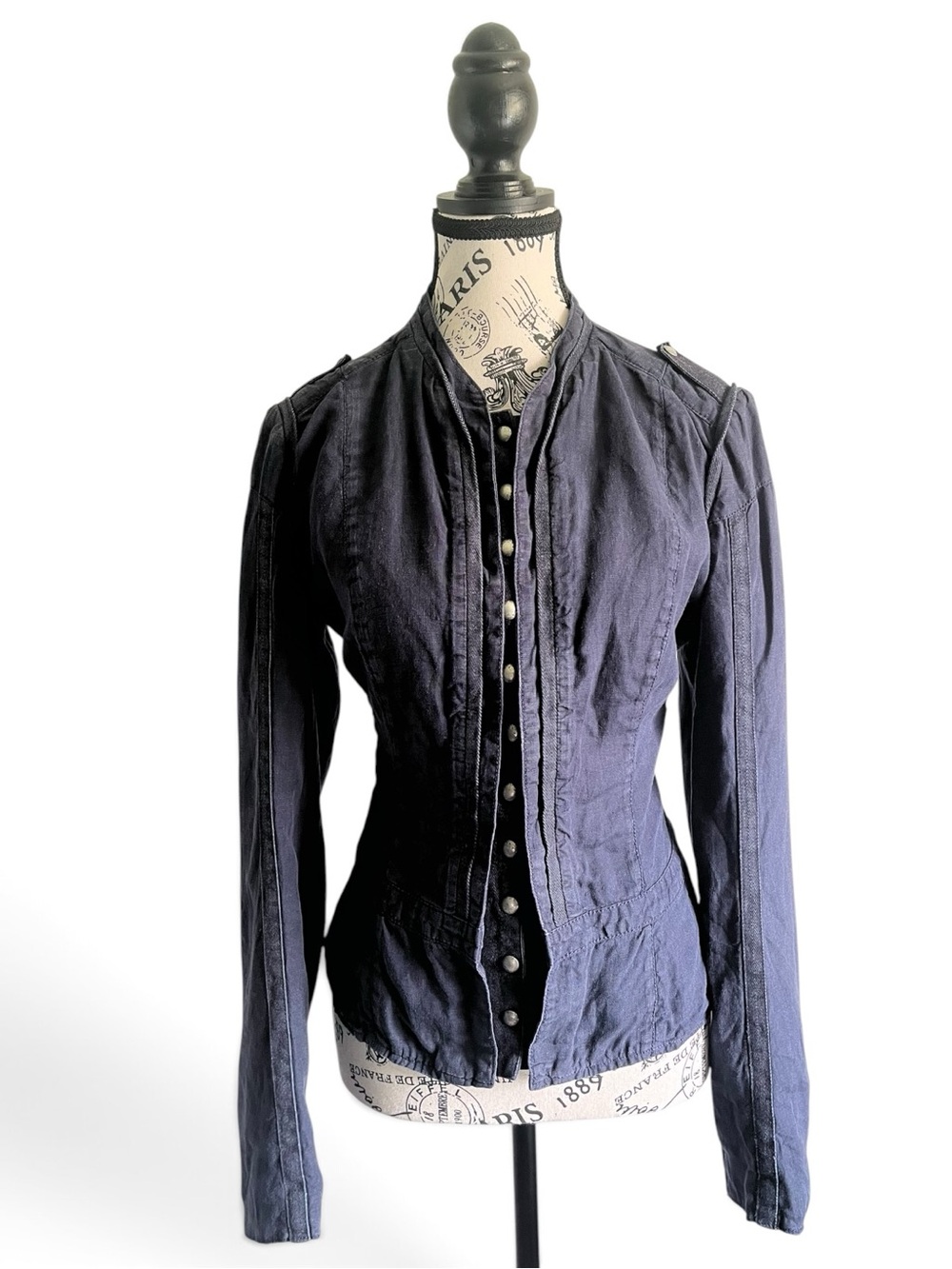 Vintage Y2K Boss Orange Navy Blue Military Napoleon Band Indie Linen Jacket